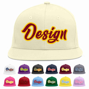 Custom Cream Crimson-Gold Flat Eaves Sport Baseball Cap Design for Men/Women/Youth