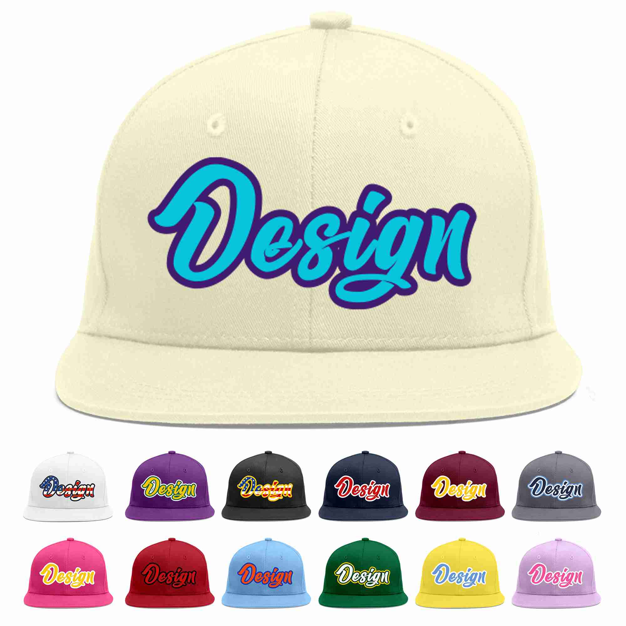 Custom Cream Light Blue-purple Flat Eaves Sport Baseball Cap Design for Men/Women/Youth