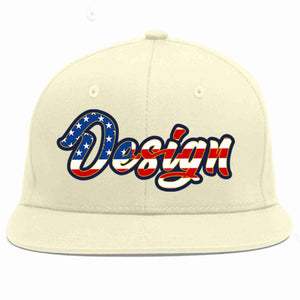 Custom Cream Vintage USA Flag-Gold Flat Eaves Sport Baseball Cap Design for Men/Women/Youth