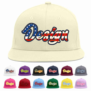 Custom Cream Vintage USA Flag-Gold Flat Eaves Sport Baseball Cap Design for Men/Women/Youth