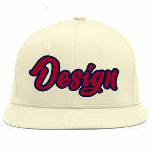 Custom Cream Red-Navy Flat Eaves Sport Baseball Cap Design for Men/Women/Youth