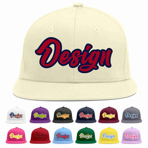 Custom Cream Red-Navy Flat Eaves Sport Baseball Cap Design for Men/Women/Youth