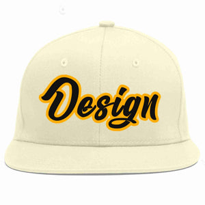 Custom Cream Black-Yellow Flat Eaves Sport Baseball Cap Design for Men/Women/Youth