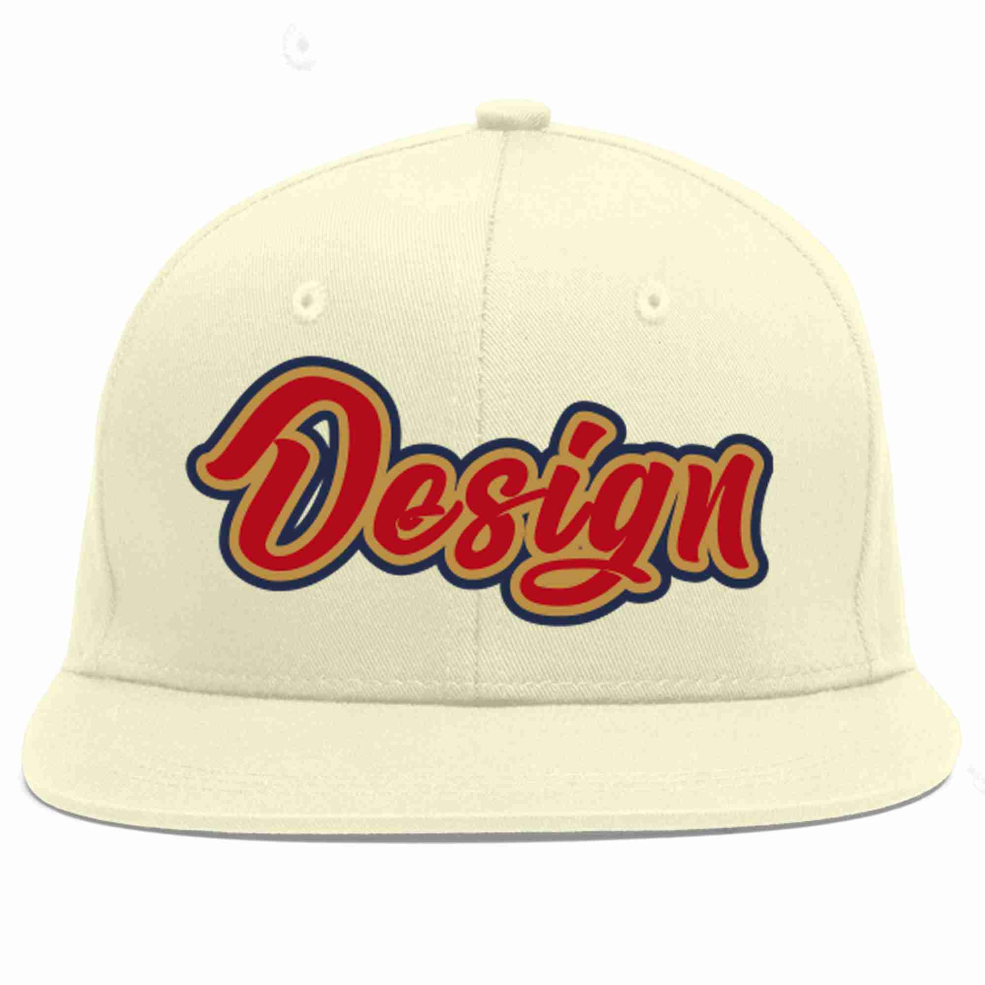 Custom Cream Red-Old Gold Flat Eaves Sport Baseball Cap Design for Men/Women/Youth