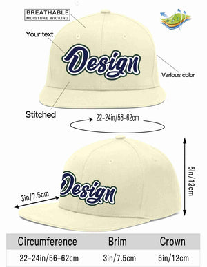 Conception personnalisée de casquette de baseball de sport à avant-toit plat bleu marine-blanc crème pour hommes/femmes/jeunes