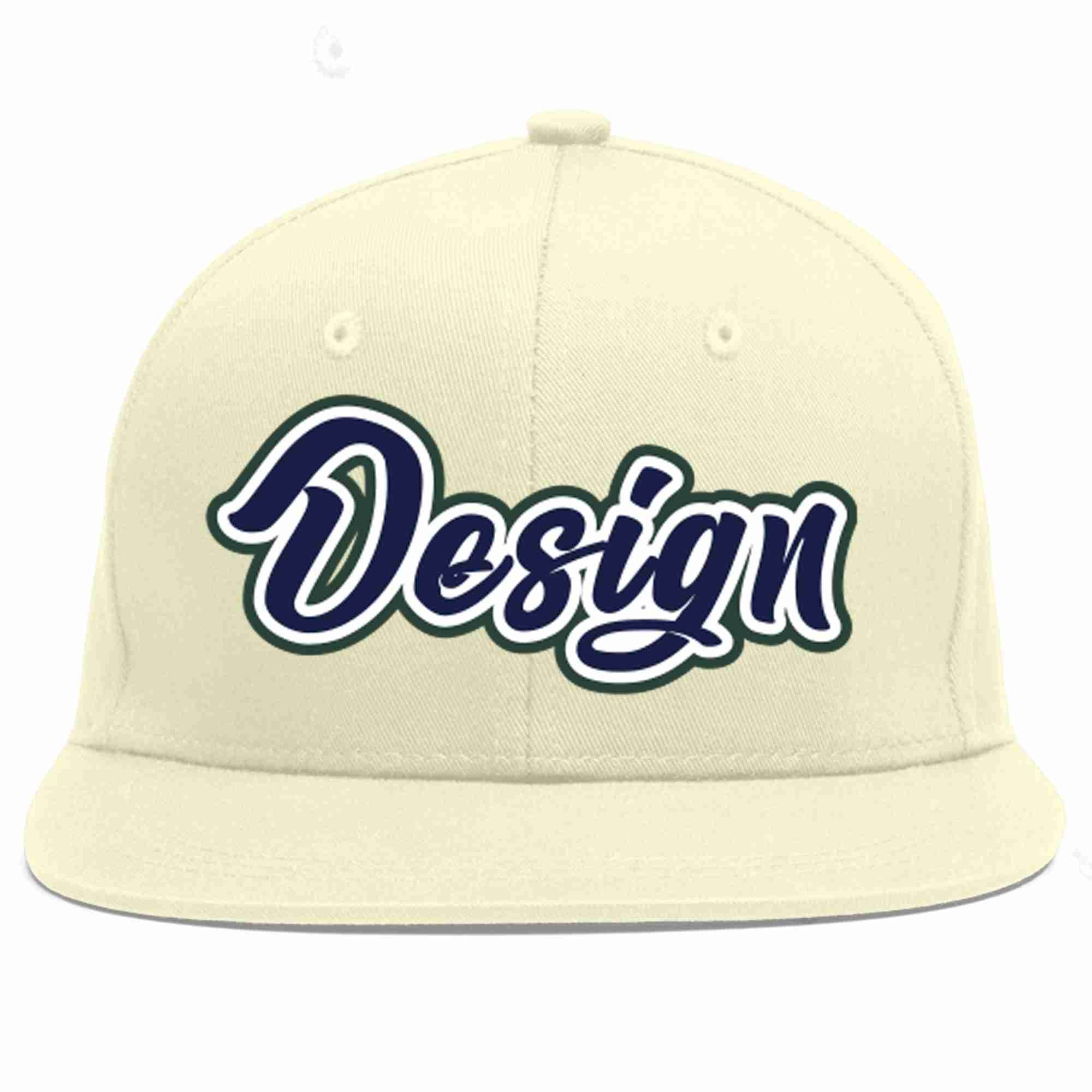 Custom Cream Navy-White Flat Eaves Sport Baseball Cap Design for Men/Women/Youth