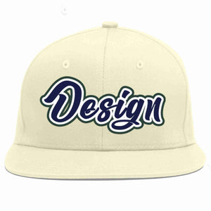 Conception personnalisée de casquette de baseball de sport à avant-toit plat bleu marine-blanc crème pour hommes/femmes/jeunes