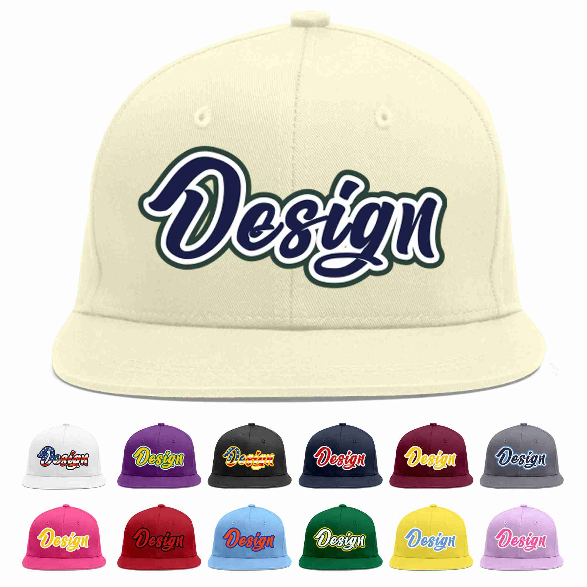 Custom Cream Navy-White Flat Eaves Sport Baseball Cap Design for Men/Women/Youth