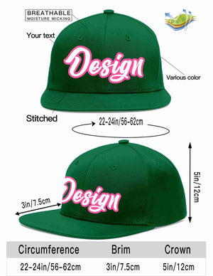 Custom Green White-Pink Flat Eaves Sport Baseball Cap Design for Men/Women/Youth