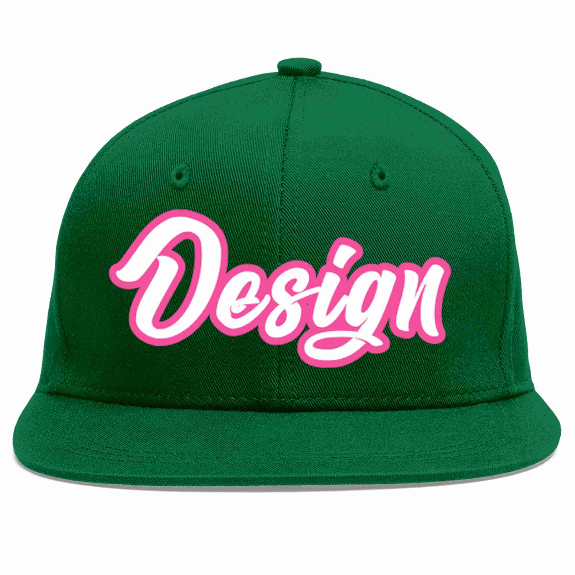 Conception personnalisée de casquette de baseball de sport à avant-toit plat vert blanc-rose pour hommes/femmes/jeunes