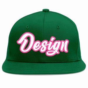 Custom Green White-Pink Flat Eaves Sport Baseball Cap Design for Men/Women/Youth