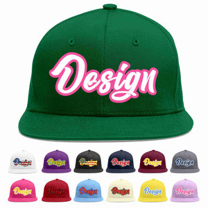 Custom Green White-Pink Flat Eaves Sport Baseball Cap Design for Men/Women/Youth