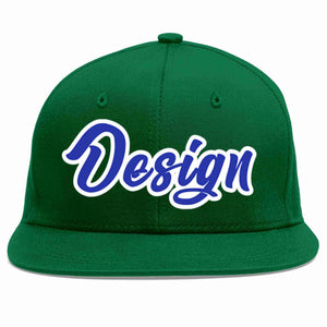 Conception personnalisée de casquette de baseball de sport à avant-toit plat vert Royal-blanc pour hommes/femmes/jeunes