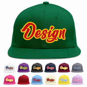 Custom Green Red-Yellow Flat Eaves Sport Baseball Cap Design for Men/Women/Youth