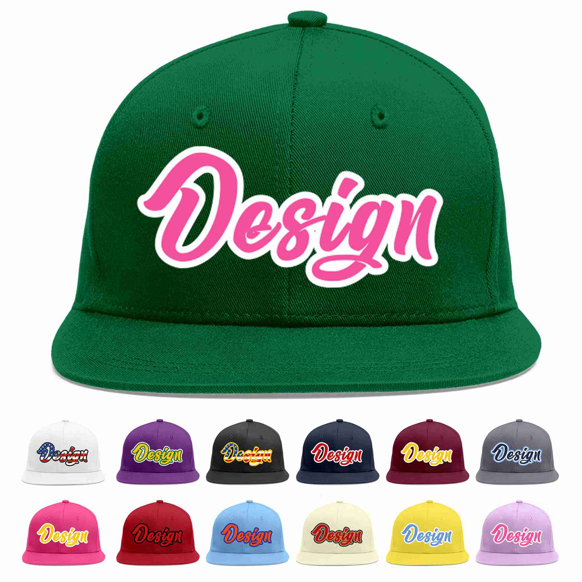 Custom Green Pink-White Flat Eaves Sport Baseball Cap Design for Men/Women/Youth