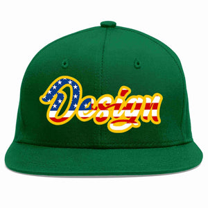 Custom Green Vintage USA Flag-Gold Flat Eaves Sport Baseball Cap Design for Men/Women/Youth