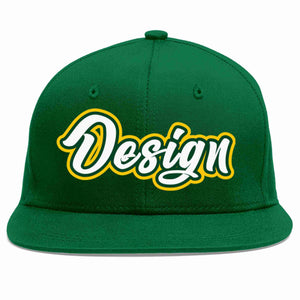 Conception personnalisée de casquette de baseball de sport à avant-toit plat vert blanc-kelly vert pour hommes/femmes/jeunes