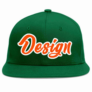 Custom Green Orange-White Flat Eaves Sport Baseball Cap Design for Men/Women/Youth