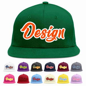 Custom Green Orange-White Flat Eaves Sport Baseball Cap Design for Men/Women/Youth