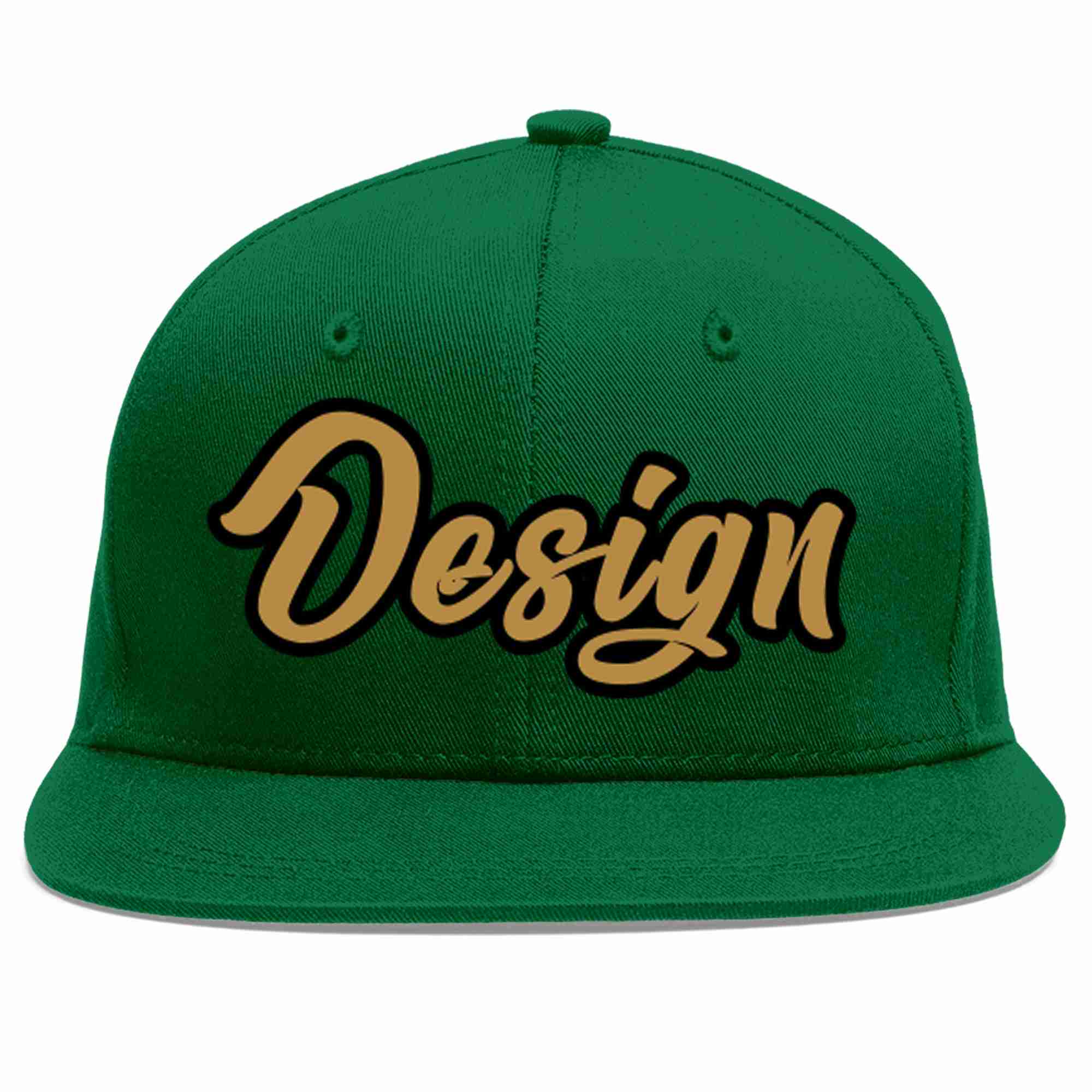 Conception personnalisée de casquette de baseball de sport à avant-toit plat vert vieux or-noir pour hommes/femmes/jeunes