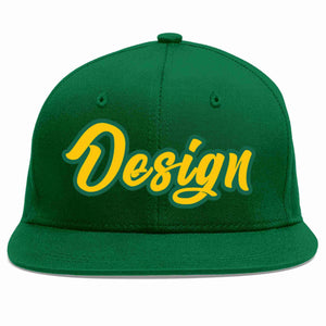 Conception personnalisée de casquette de baseball de sport à avant-toit plat vert or-Kelly vert pour hommes/femmes/jeunes