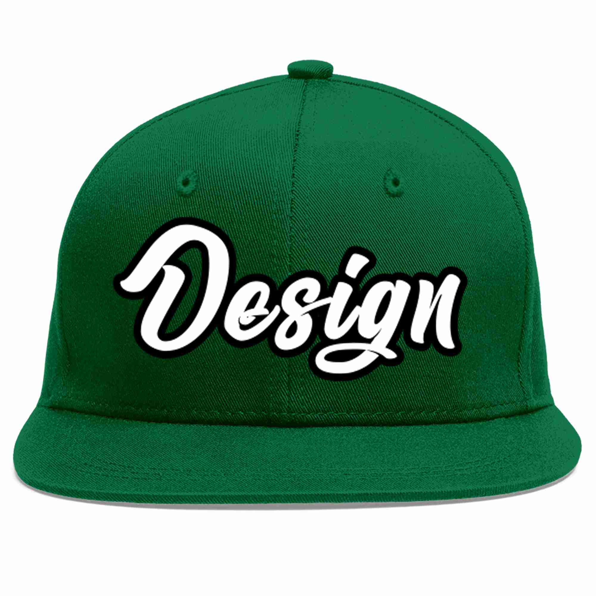 Custom Green White-Black Flat Eaves Sport Baseball Cap Design for Men/Women/Youth