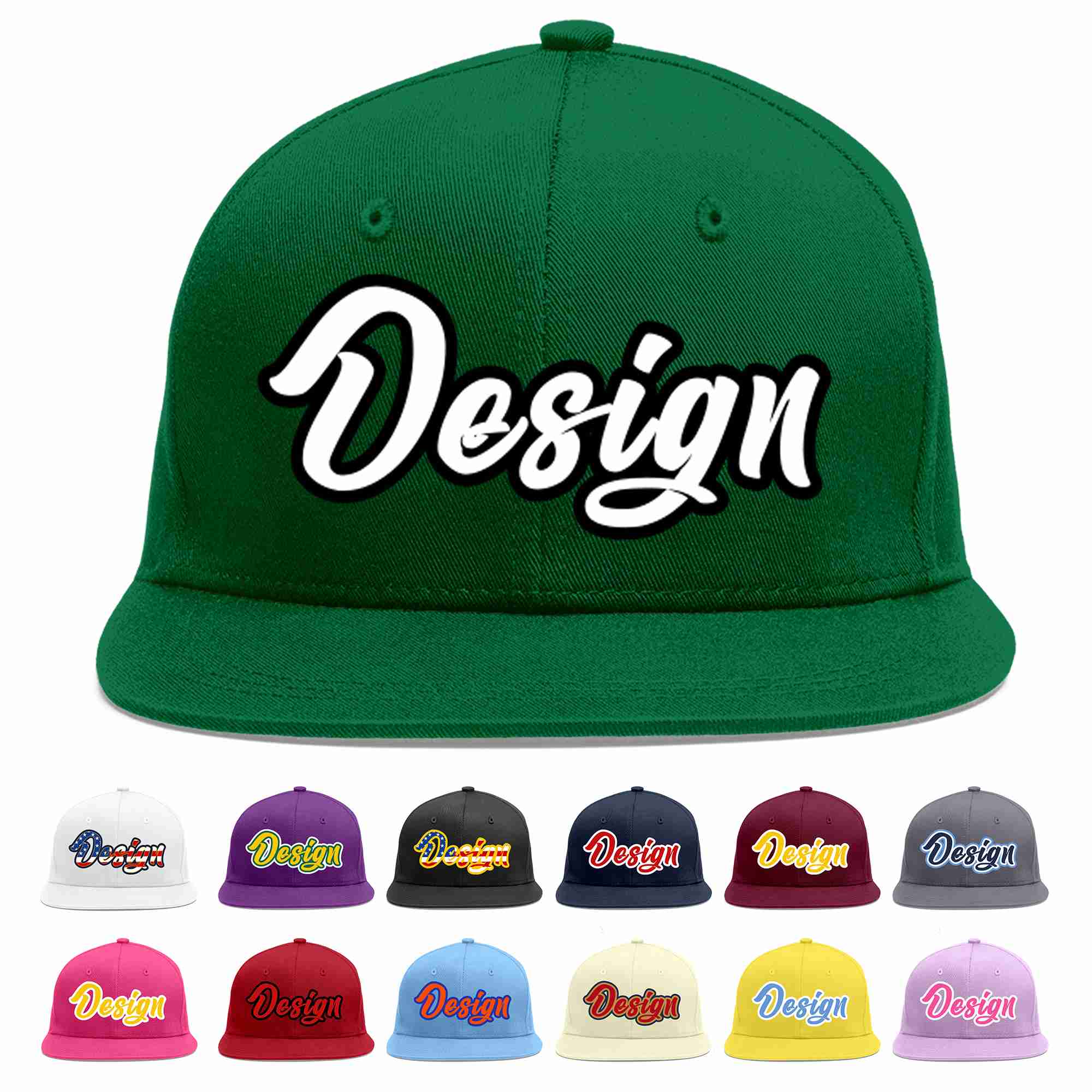 Custom Green White-Black Flat Eaves Sport Baseball Cap Design for Men/Women/Youth