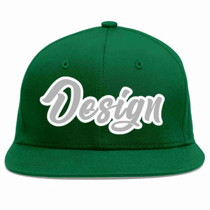 Conception personnalisée de casquette de baseball de sport à avant-toit plat vert gris-blanc pour hommes/femmes/jeunes