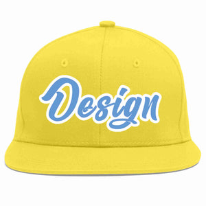 Custom Light Gold Light Blue-White Flat Eaves Sport Baseball Cap Design for Men/Women/Youth