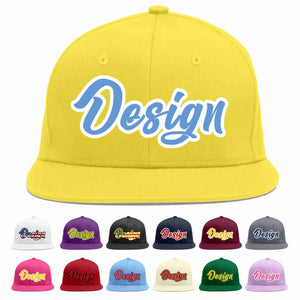 Custom Light Gold Light Blue-White Flat Eaves Sport Baseball Cap Design for Men/Women/Youth