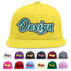 Custom Light Gold Aqua-White Flat Eaves Sport Baseball Cap Design for Men/Women/Youth