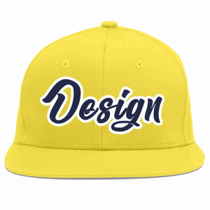 Custom Light Gold Navy-White Flat Eaves Sport Baseball Cap Design for Men/Women/Youth