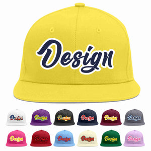 Custom Light Gold Navy-White Flat Eaves Sport Baseball Cap Design for Men/Women/Youth