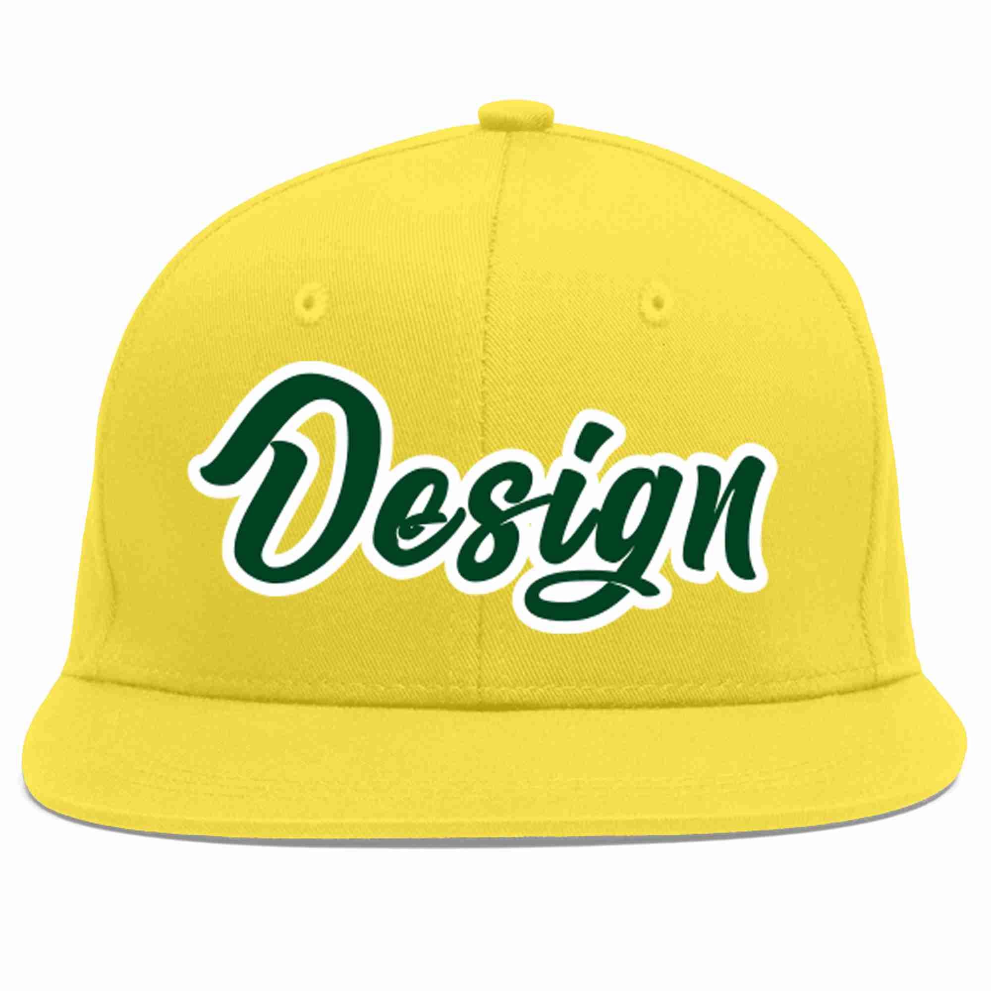 Conception personnalisée de casquette de baseball de sport à avant-toit plat vert-blanc or clair pour hommes/femmes/jeunes