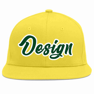 Custom Light Gold Green-White Flat Eaves Sport Baseball Cap Design for Men/Women/Youth