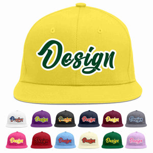 Custom Light Gold Green-White Flat Eaves Sport Baseball Cap Design for Men/Women/Youth