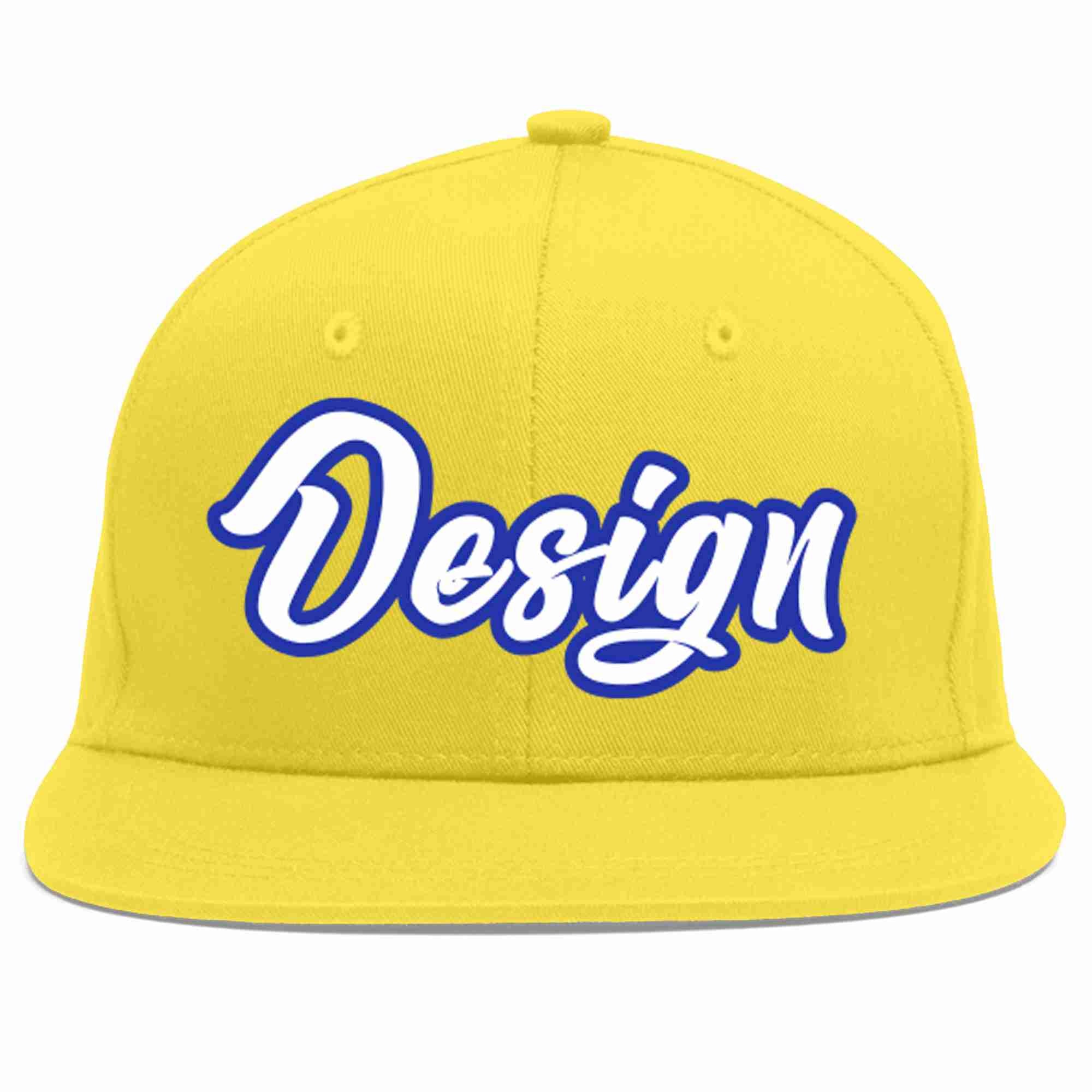 Custom Light Gold White-Royal Flat Eaves Sport Baseball Cap Design for Men/Women/Youth