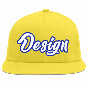 Custom Light Gold White-Royal Flat Eaves Sport Baseball Cap Design for Men/Women/Youth