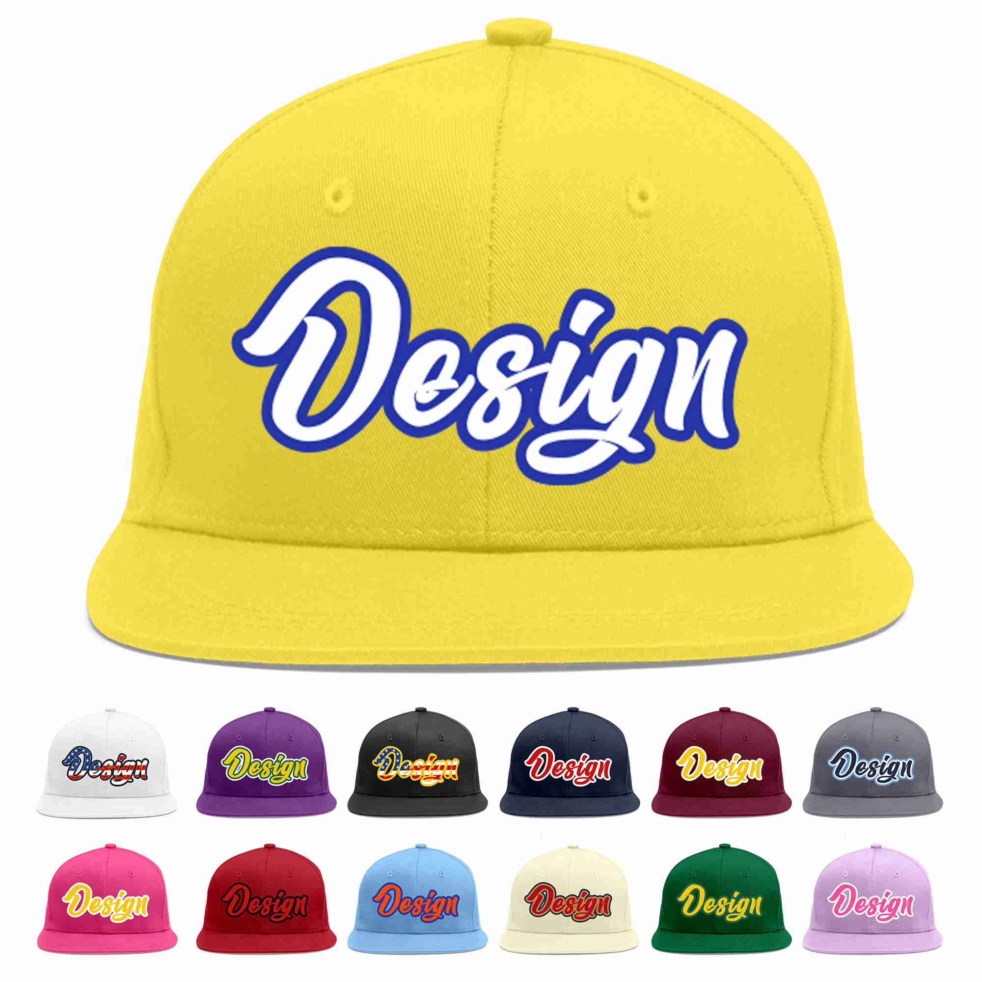 Custom Light Gold White-Royal Flat Eaves Sport Baseball Cap Design for Men/Women/Youth