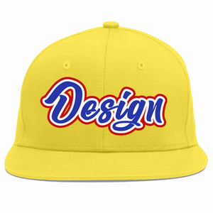 Custom Light Gold Royal-White Flat Eaves Sport Baseball Cap Design for Men/Women/Youth