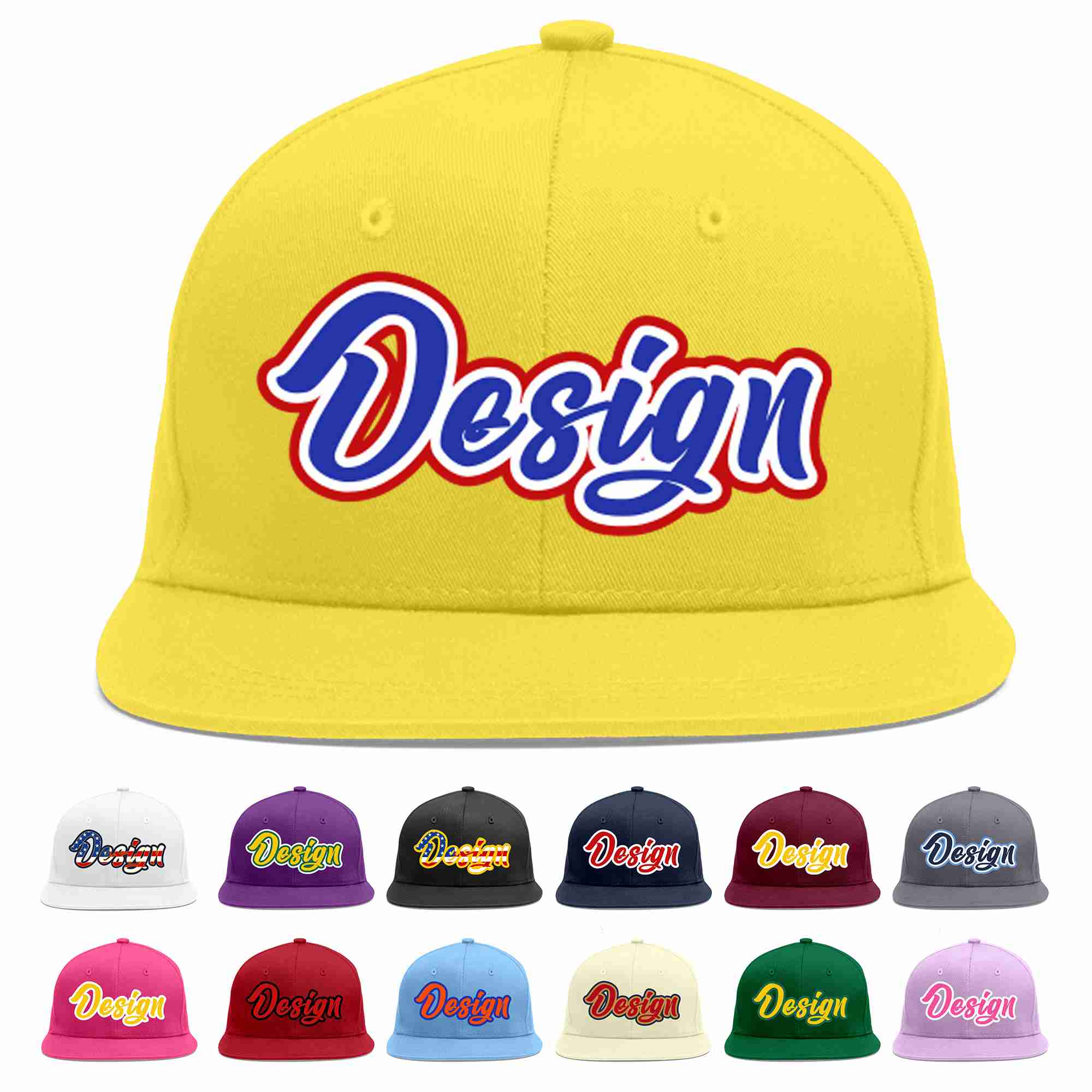 Custom Light Gold Royal-White Flat Eaves Sport Baseball Cap Design for Men/Women/Youth