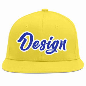 Conception personnalisée de casquette de baseball de sport à avant-toit plat royal-blanc doré clair pour hommes/femmes/jeunes