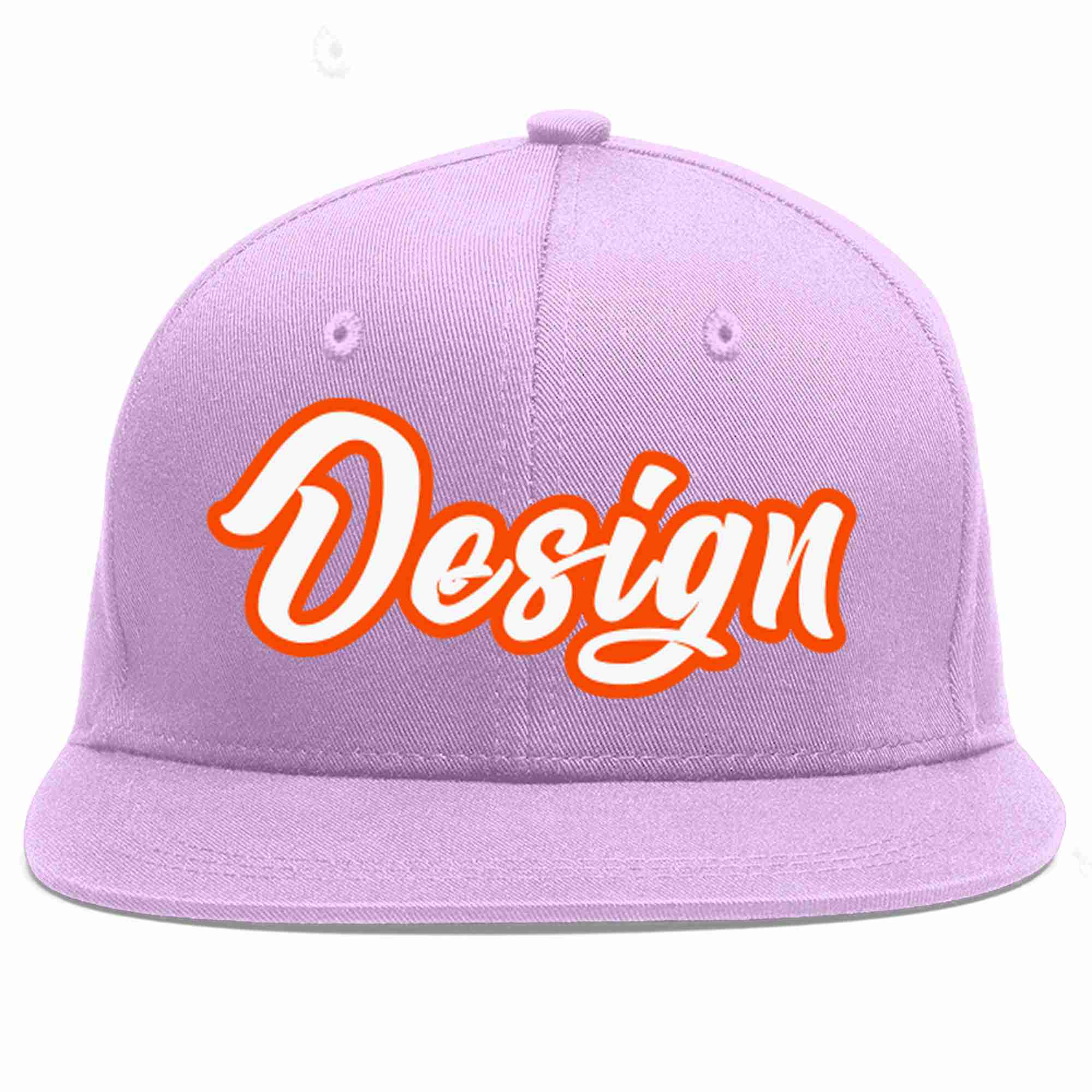 Custom Light Purple White-Orange Flat Eaves Sport Baseball Cap Design for Men/Women/Youth