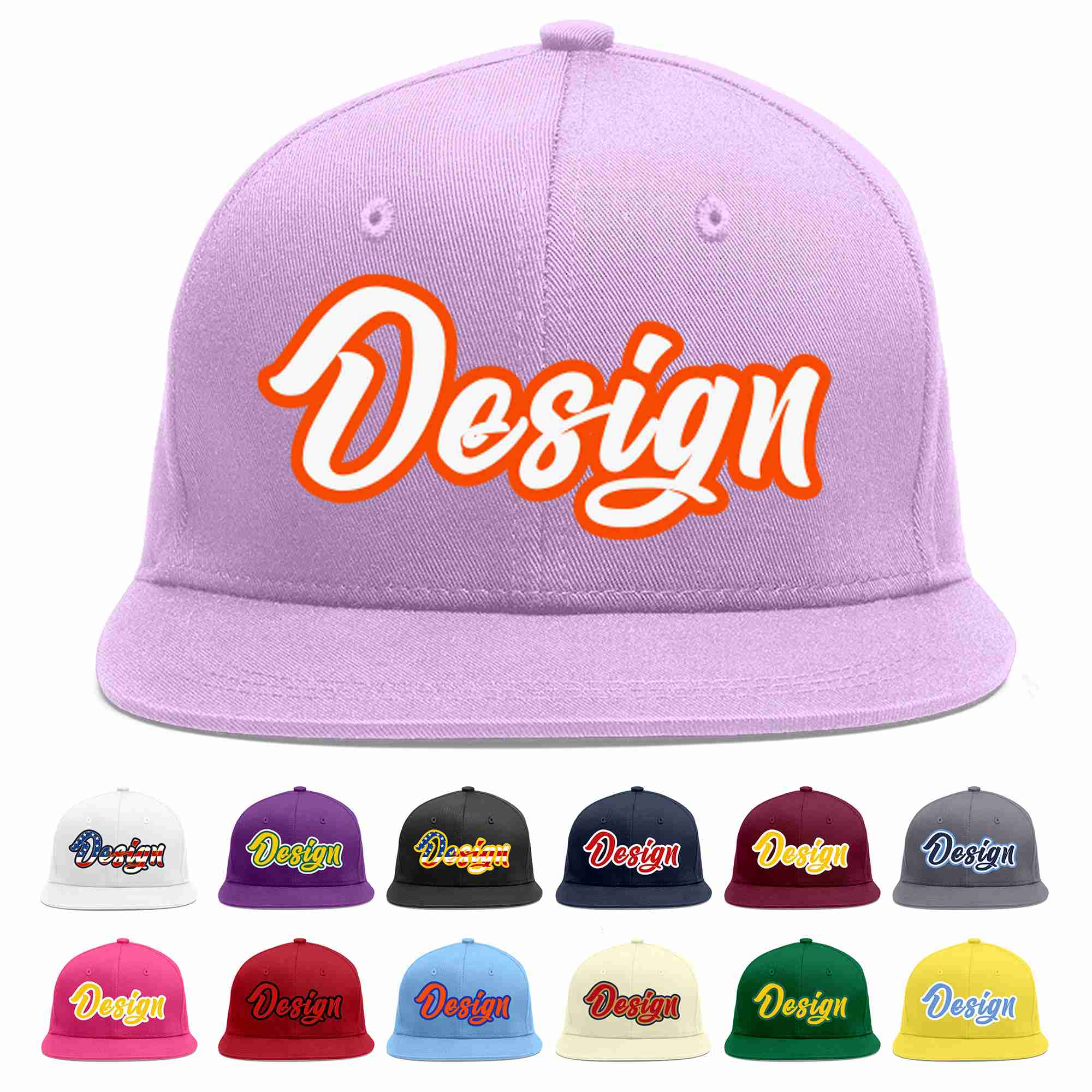 Custom Light Purple White-Orange Flat Eaves Sport Baseball Cap Design for Men/Women/Youth