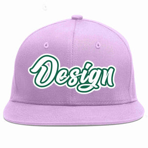 Custom Light Purple White-Kelly Green Flat Eaves Sport Baseball Cap Design for Men/Women/Youth