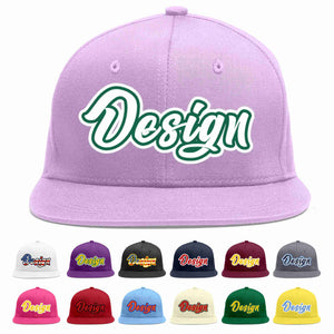 Custom Light Purple White-Kelly Green Flat Eaves Sport Baseball Cap Design for Men/Women/Youth