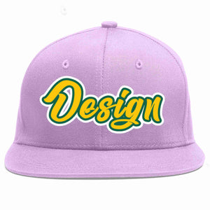 Custom Light Purple Gold-Kelly Green Flat Eaves Sport Baseball Cap Design for Men/Women/Youth