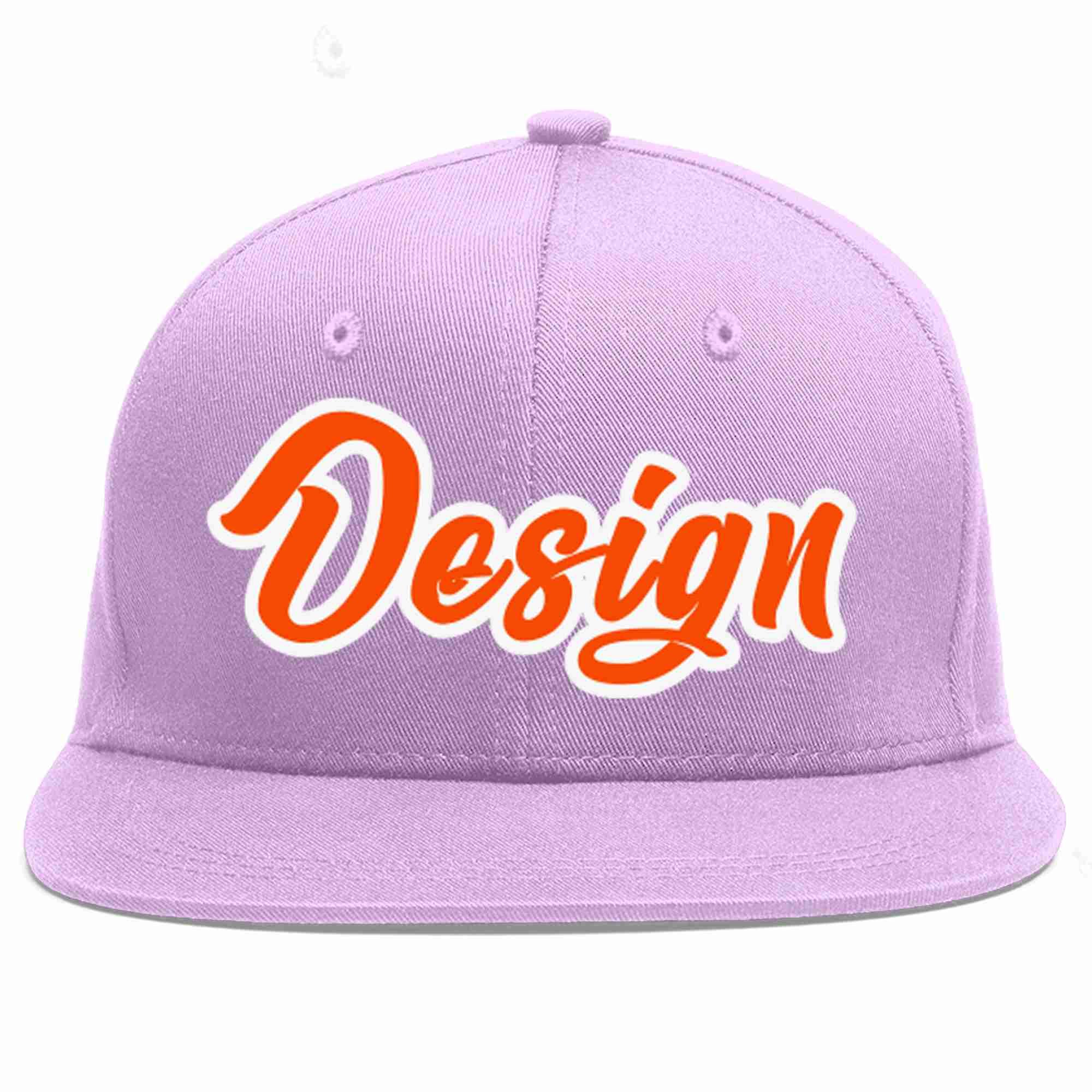 Custom Light Purple Orange-White Flat Eaves Sport Baseball Cap Design for Men/Women/Youth