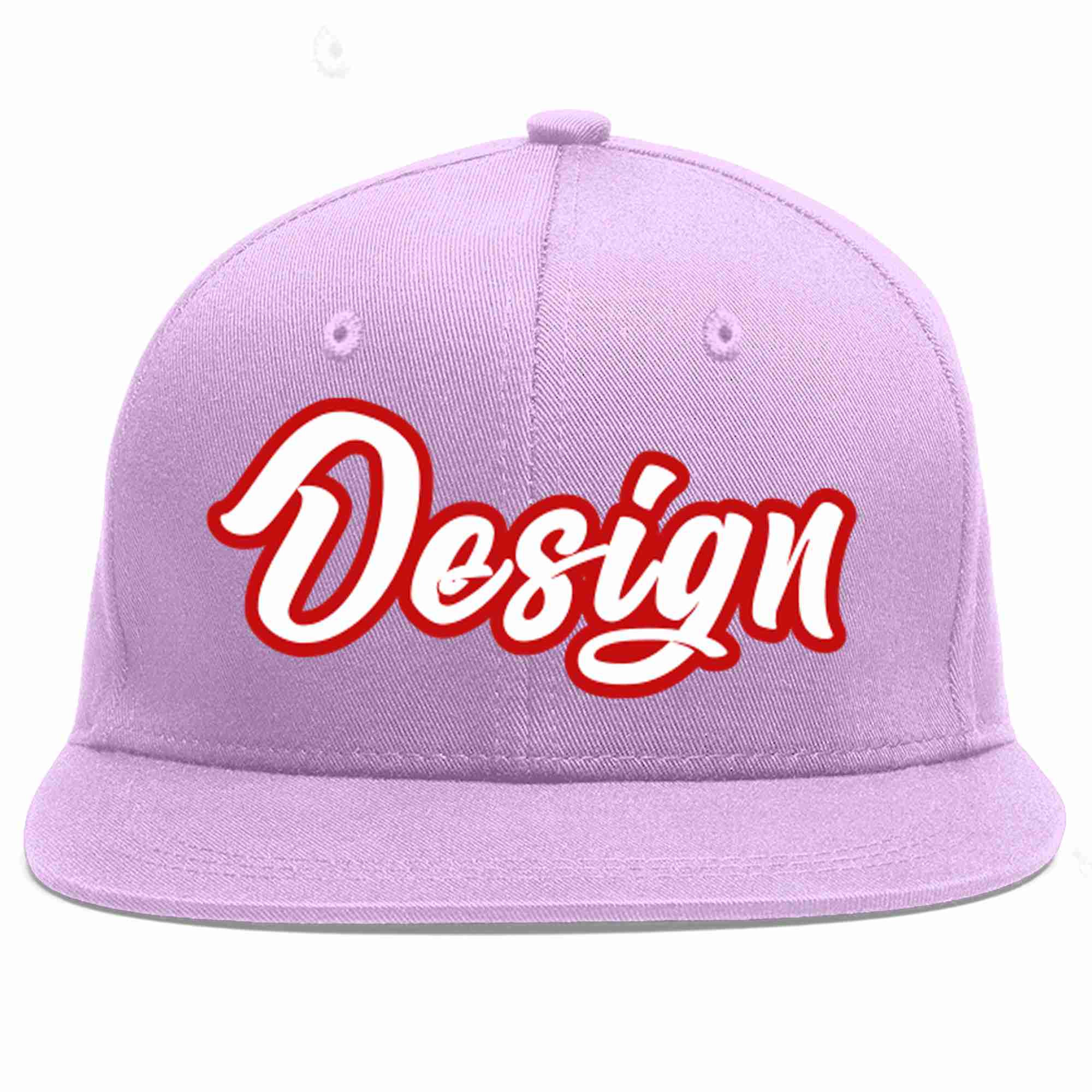 Conception personnalisée de casquette de baseball de sport à avant-toit plat violet clair blanc-rouge pour hommes/femmes/jeunes