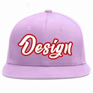 Custom Light Purple White-Red Flat Eaves Sport Baseball Cap Design for Men/Women/Youth